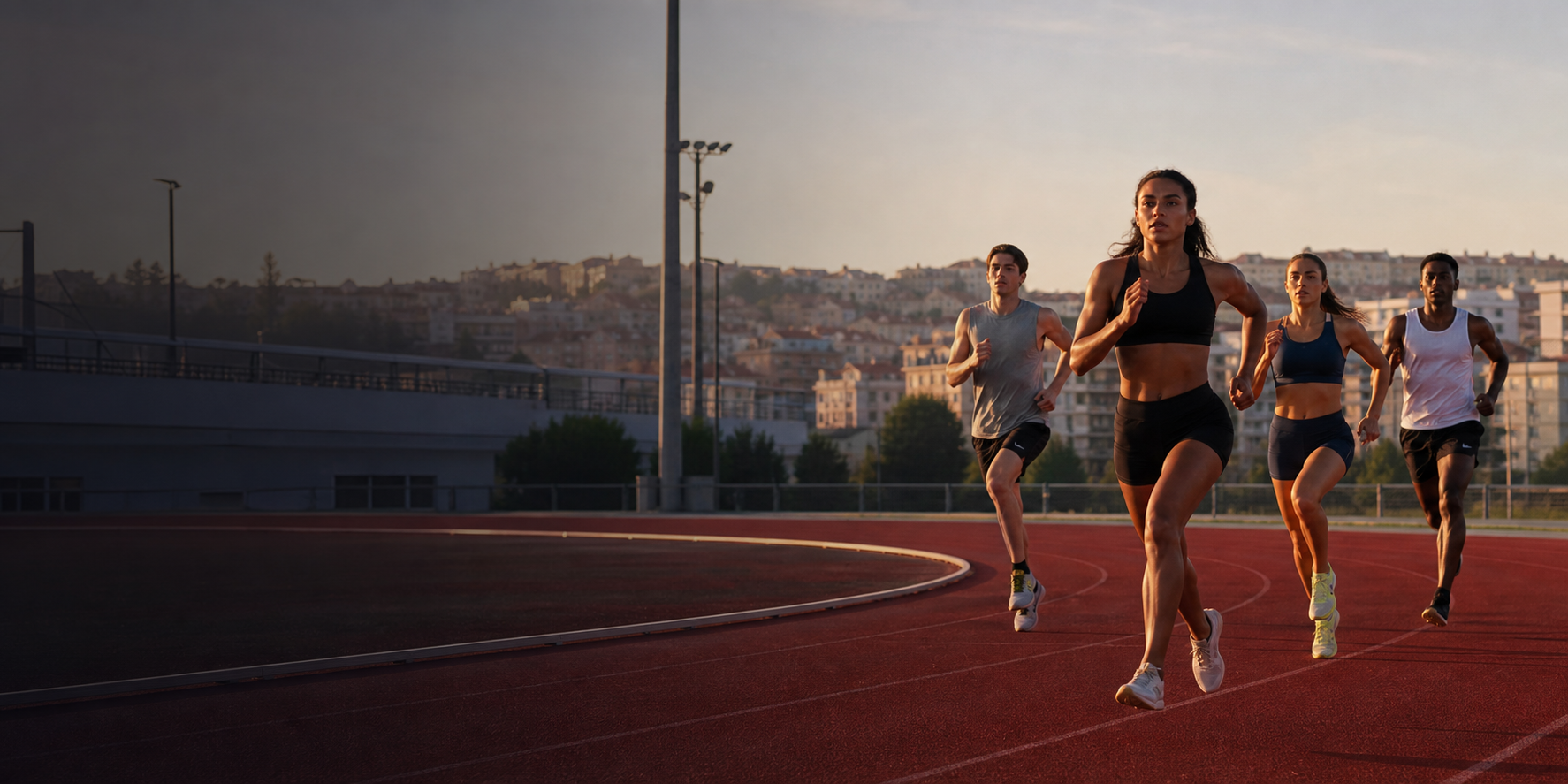 Atletas a correr numa pista de atletismo